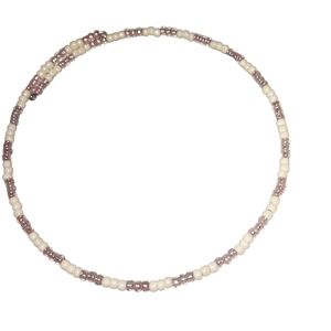 Hand Made Beaded Choker Necklace - Cream and Pink